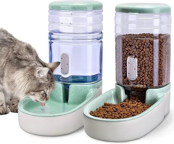 Kacoomi Automatic Dog Cat Feeder and Water Dispenser Gravity Food Feeder and Waterer Set with Pet Food Bowl for Small Medium Dog Puppy Kitten, Large Capacity 1 Gallon x 2 product image
