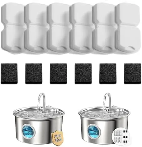 Cat Water Fountain Filters: 12 Cat Fountain Filter Replacement - 3 Months Set of Replacement Filters for ATMZIQXR Pet Fountains S18 - Contains 6 Carbon Filters + 6 Sponges Filters product image
