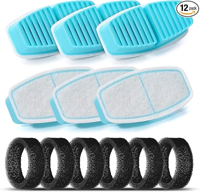 BEMOONY Cat Water Fountain Filters: Pet Water Fountain Replacement Filter - 12 Packs of Cat Fountain Filters (6 Carbon Filters + 6 Sponges) - Multiple Filtration Please Replace it Every 2-3 Weeks product image