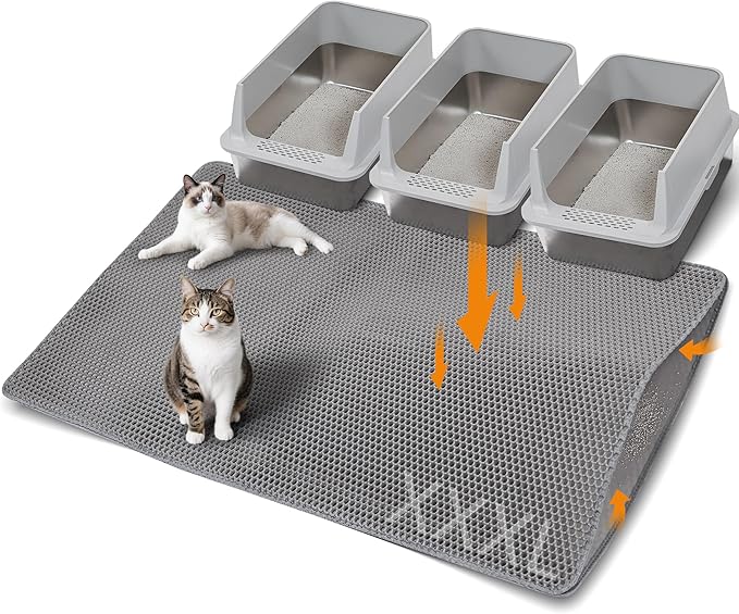 Large Cat Litter Mat for Litter Box, 47"×33" Double Layer Trapping Mat, Non-Slip Water Proof Kitty Litter Pad, Grey — image 1