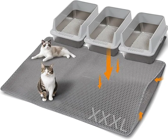 Large Cat Litter Mat for Litter Box, 47"×33" Double Layer Trapping Mat, Non-Slip Water Proof Kitty Litter Pad, Grey product image
