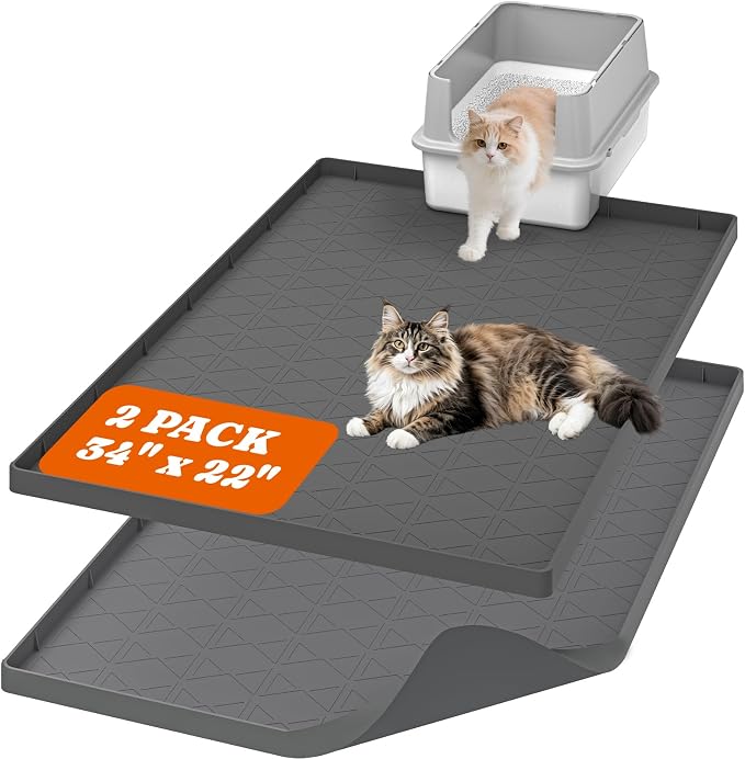 Pawtners Large Cat Litter Mat for Litter Box 2 Packs, 34" x 22" Waterproof Silicone Pad for Floor, Easy to Clean, Gray — image 1