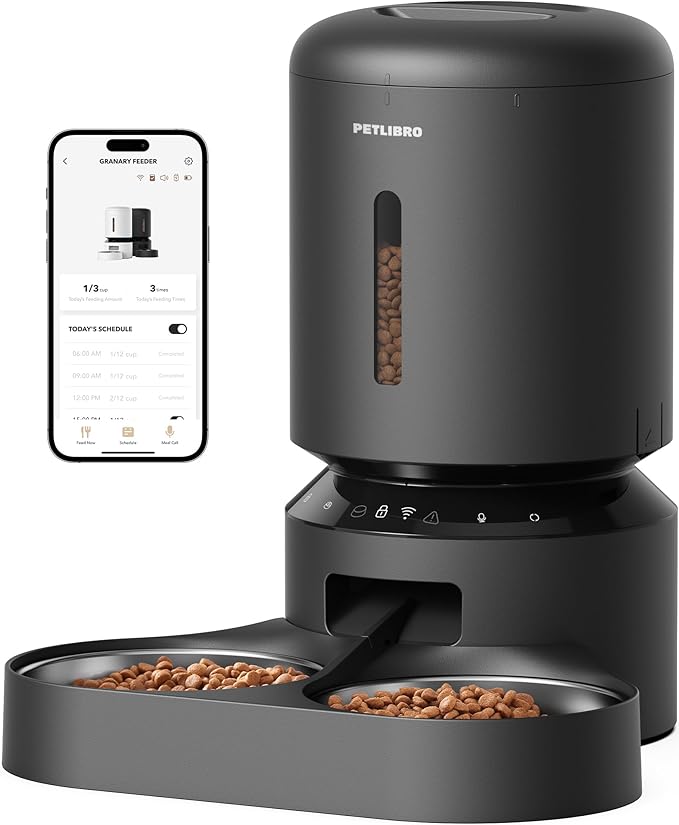 PETLIBRO Automatic Cat Feeder for 2 Cats, 5G&2.4G WiFi Pet Feeders, 5L Programmable Cat Food Dispenser with Airtight Lock-Fresh Technology, Dual Stainless Steel Bowls, Low Food Sensor — image 1
