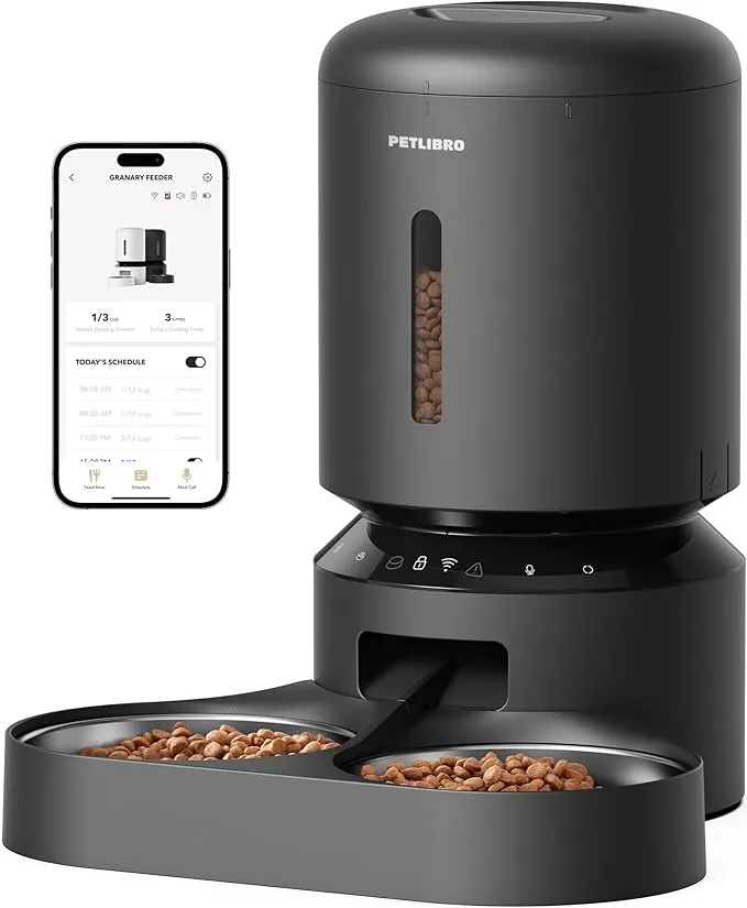 PETLIBRO Automatic Cat Feeder for 2 Cats, 5G&2.4G WiFi Pet Feeders, 5L Programmable Cat Food Dispenser with Airtight Lock-Fresh Technology, Dual Stainless Steel Bowls, Low Food Sensor product image