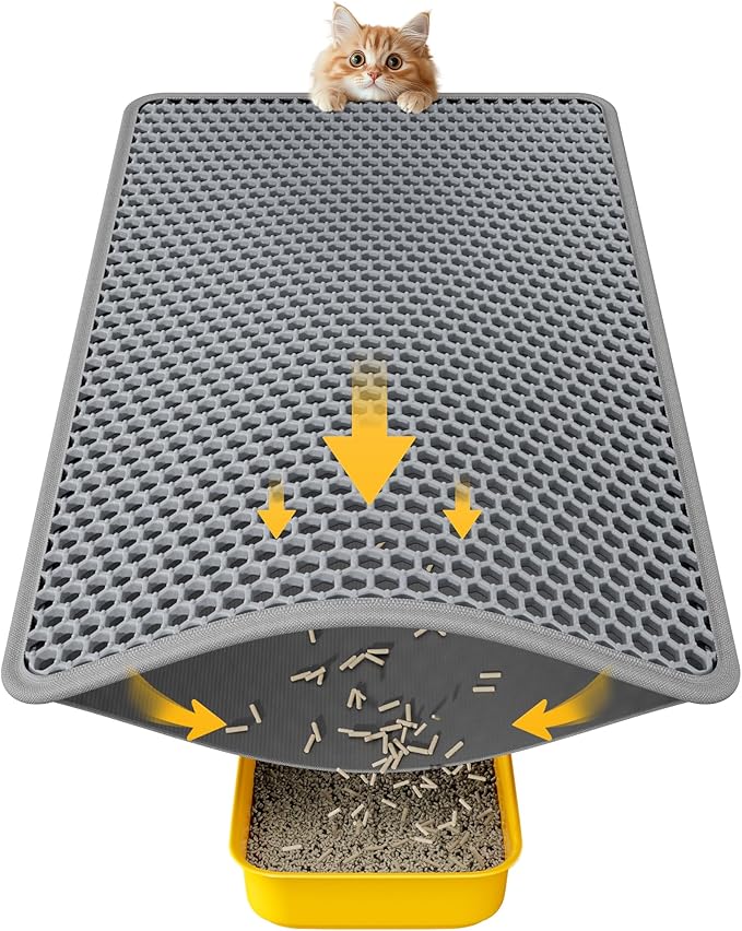 Cat Litter Mat - 23.2'' x 14.6'' Small Litter Trapping Mat, Easy to Clean Litter Box Mat, Waterproof, Urine-Proof, Non-Slip Kitty Litter Mats for Floor, Grey — image 1