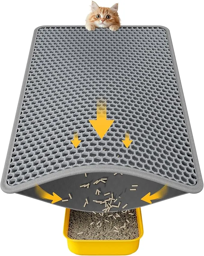 Cat Litter Mat - 23.2'' x 14.6'' Small Litter Trapping Mat, Easy to Clean Litter Box Mat, Waterproof, Urine-Proof, Non-Slip Kitty Litter Mats for Floor, Grey product image