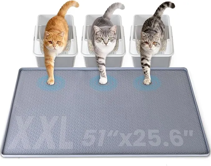 Silicone Cat Litter Mat, XXL 51''×25.6'' Litter Box Mat, Waterproof Floor Mat for Pets, Litter Trapping, Easy to Clean, Soft on Paws (Dark Grey) product image