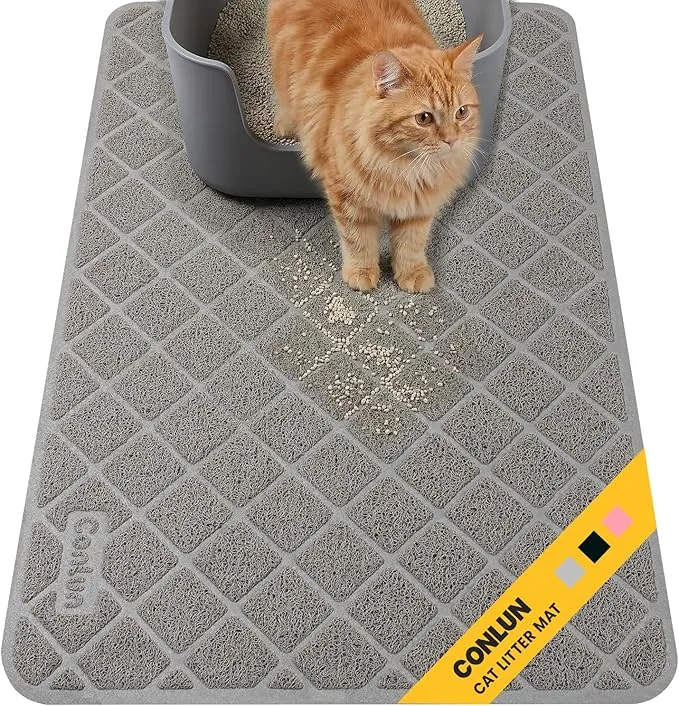 Conlun Cat Litter Mat Litter Trapping Mat, Premium Durable PVC Grid Mesh with Scatter Control, Non-slip, Less Waste Cat Litter Box Mat, Soft on Kitty’s Paws, Urine Waterproof, 24" x 17" Grey product image