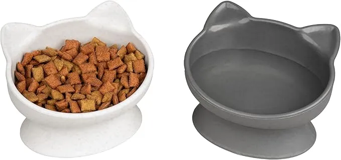 Kitty City Elevated Cat Bowls (Set of 2), Whisker-Friendly Raised Cat Food & Water Dishes, Modern Pedestal Design, Dishwasher Safe, 6.5 oz Each – White & Gray product image