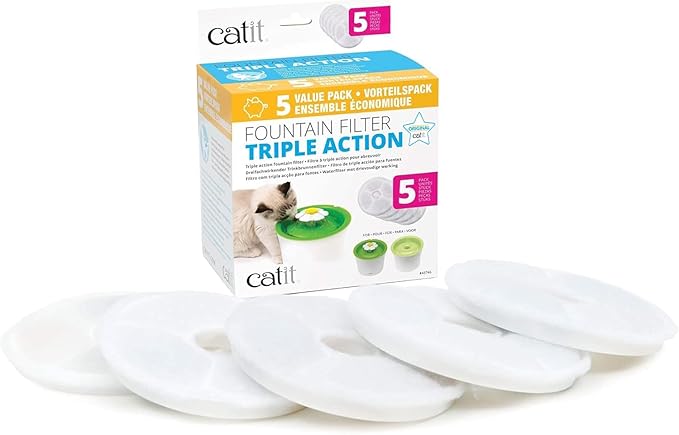 Catit Triple Action Replacement Original Water Fountain Filters, 5 Pack – Official Replacement Filters for Catit Cat Drinking Water Fountains — image 1