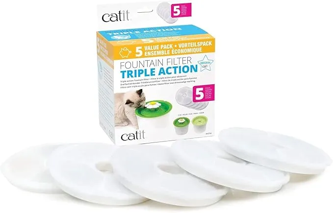 Catit Triple Action Replacement Original Water Fountain Filters, 5 Pack – Official Replacement Filters for Catit Cat Drinking Water Fountains product image