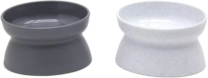 Kitty City Elevated Cat Bowls (Set of 2), Whisker-Friendly Raised Cat Food & Water Dishes, Modern Pedestal Design, Dishwasher Safe, 6.5 oz Each – White & Gray product image