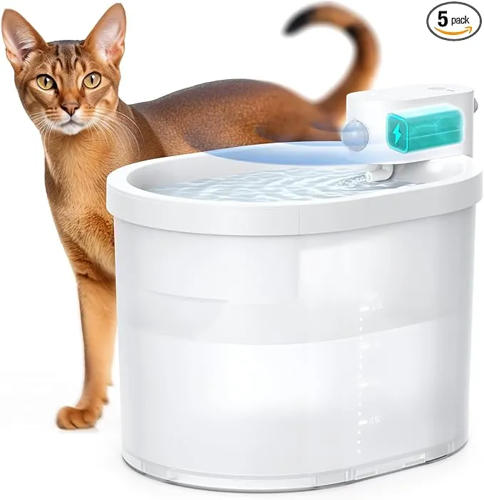 uahpet Cat Water Fountain, Wireless & Battery Operated 2L/67oz Pumpless Automatic Pet Fountain with Motion Sensor, Food-Grade ABS Tray, Easy to Clean Water Dispenser for Cats product image