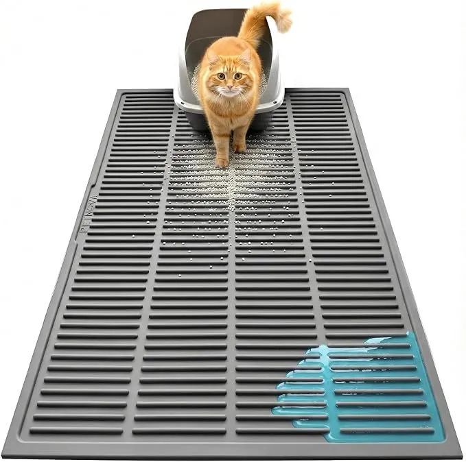Large Cat Litter Mat: Silicone Litter Trapping Mat for Litter Box - Easy to Clean Waterproof & Anti-Slip Soft Rubber Mat - Durable Design Traps Pellet & Clay Litter product image