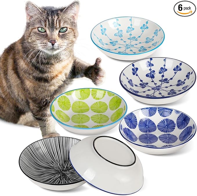 Ceramic Cat Bowls with Non-Slip Silicone Bottom,6 Pack Cat Food Bowl,Anti Whisker Fatigue Cats Dishes for Indoor Cats,Healthy Ceramic Kitten Plates for Daily Feeding Gift Choice (Classic) — image 1