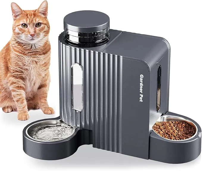 Gardner Pet Automatic Gravity Cat Food Feeder and Water Dispenser Stainless Steel Two-in-One Set Large Capacity Dispenser for Pets Dogs, Puppies, Kittens-(0.8 Gallons x 2) product image