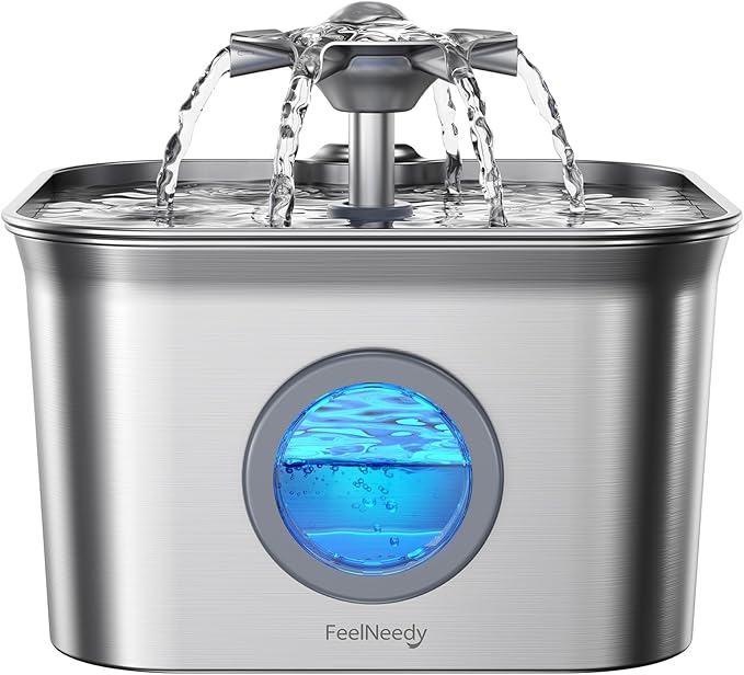 Stainless Steel Cat Water Fountain, 99oz/2.8L Auto Pet Drinking Fountain with 20dB Ultra-Quiet Pump- Ideal for Timid Pets, LED Water Level Window, Dishwasher Safe, 24/7 Circulating Flow - FEELNEEDY — image 1