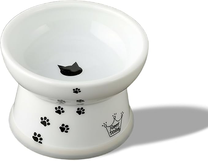 Necoichi Raised Cat Food Bowl – Ceramic Elevated Cat Bowl for Whisker & Neck Fatigue, Dishwasher Microwave Safe – Non-Slip & Anti Vomiting Ergonomic Design (Cats, Regular, 1-Cup Capacity) — image 1