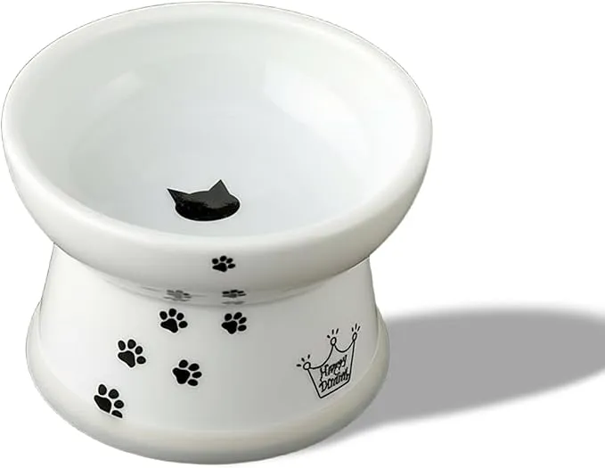 Necoichi Raised Cat Food Bowl – Ceramic Elevated Cat Bowl for Whisker & Neck Fatigue, Dishwasher Microwave Safe – Non-Slip & Anti Vomiting Ergonomic Design (Cats, Regular, 1-Cup Capacity) product image