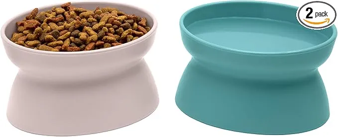 Kitty City Elevated Cat Bowls (Set of 2), Whisker-Friendly Raised Cat Food & Water Dishes, Modern Pedestal Design, Dishwasher Safe, 6.5 oz Each – Teal & Light Pink product image