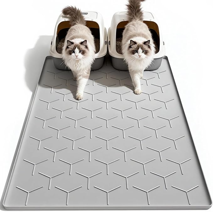 Garoopion Cat Litter Box Mat, Large 40" X 28" Litter Trapping Mat for Cats, Waterproof Silicone Pad for Floor, Gray — image 1