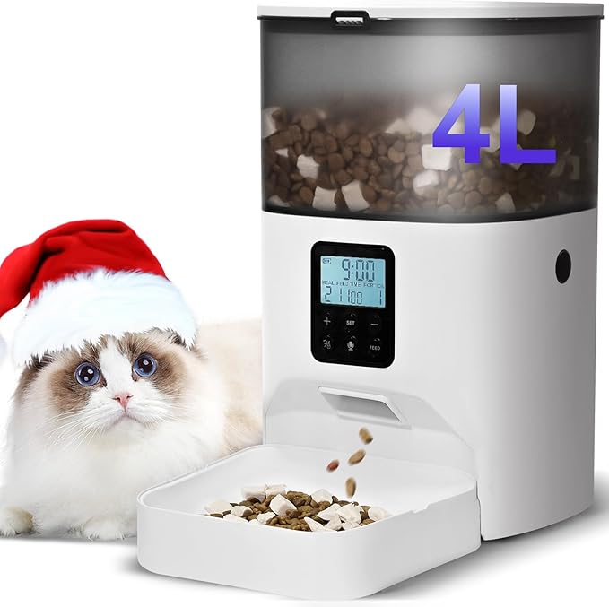 ANDOLL HOME Automatic Cat Feeder, 4L Cat Food Dispenser with 10s Voice Recorder, Pet Feeder up to 8 Meals per Day, Timed Dog Feeder with Dry Food Sealed Ring — image 1
