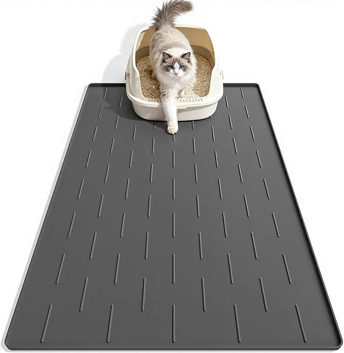 Pieviev Silicone Cat Litter Trapping Mat, 34''x22'' Large Cat Litter Mat, Easy to Clean & Soft on Kitty Paws, Waterproof Kitty Litter Pads for Indoor Cats, Dark Grey product image