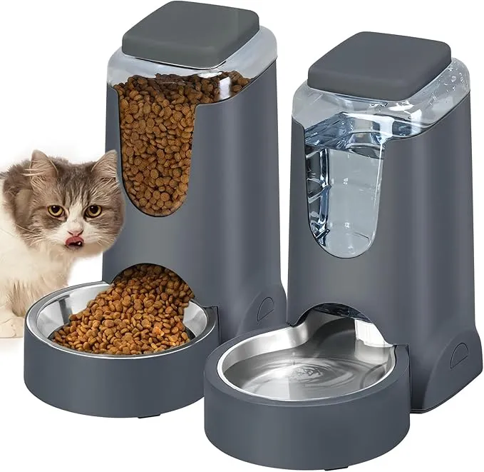 Automatic Cat Feeder and Water Dispenser with Stainless Steel Bowl Dog Gravity Food Feeder and Waterer for Small Medium Pets Puppy Kitten 1 Gallon x 2 product image