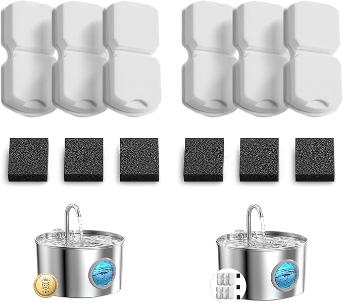 GIOTOHUN Cat Water Fountain Filter Replacement: 12 Cat Fountain Filter - 12 Pet Fountain Filter - 6 Carbon Filters & 6 Foam Filters - Suitable for GIOTOHUN Stainless Steel Cat Fountain S11 — image 1