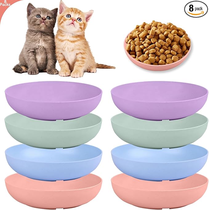 [8-Pieces] Whisker Fatigue Cat Bowl - 5.5 Inch Shallow Cat Food Dish Wide Cats Wet Feeding Bowls, PET Plate for Kittens and Short Legged Cats (Type-A Normal Bowls) — image 1