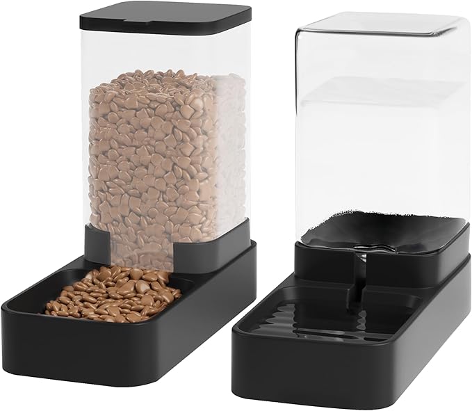 Automatic Cat Feeder and Water Dispenser in Set with Pet Food Bowl,Gravity Dog Waterer and Food Feeder for Small Medium Dog Cat Puppy Kitten Large Capacity(3.3L,Black) — image 1