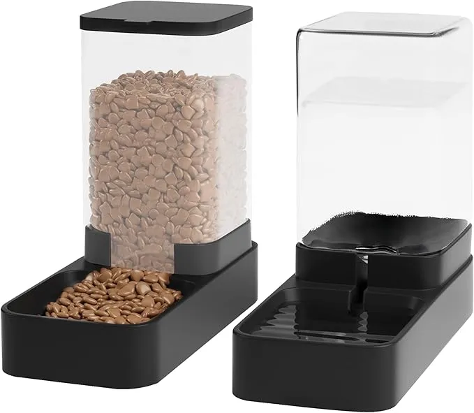 Automatic Cat Feeder and Water Dispenser in Set with Pet Food Bowl,Gravity Dog Waterer and Food Feeder for Small Medium Dog Cat Puppy Kitten Large Capacity(3.3L,Black) product image