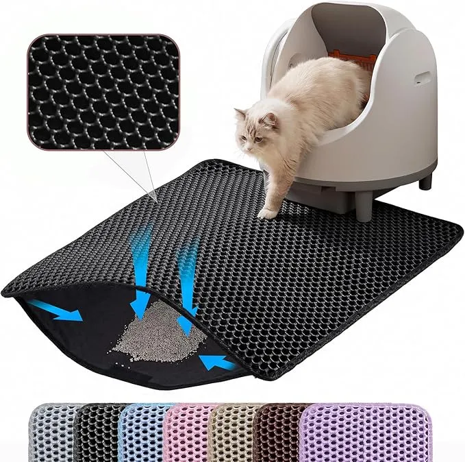 Cat Litter Mat, 24x18 Inches Large Double Layer Honeycomb Cat Litter Trapping Mat, Non Slip Waterproof Urine Proof Cat Litter Box Mat for Floor, Kitty Litter Rug, Cat Supplies, Black product image
