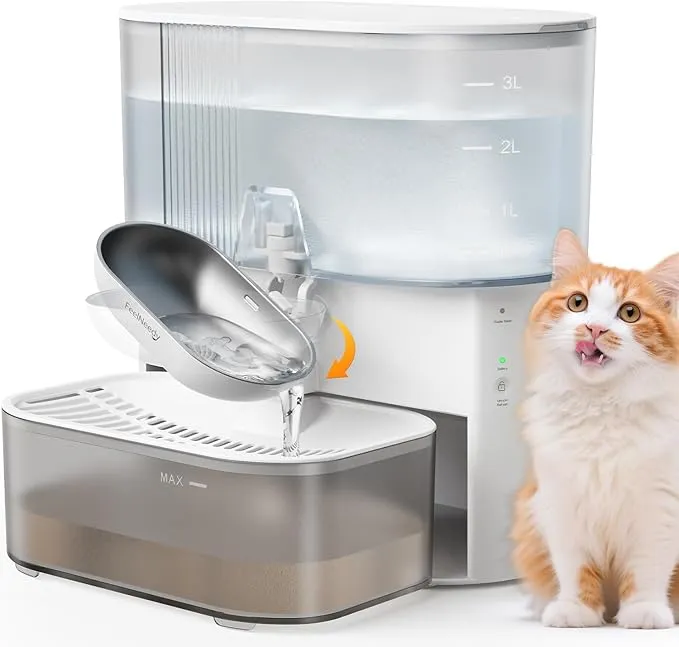 Wireless Cat Water Fountain No Filters, Wastewater Separation, FEELNEEDY Stainless Steel Bowl, 3.5L Pet Water Fountain for Cats & Dogs Dispenser, White product image
