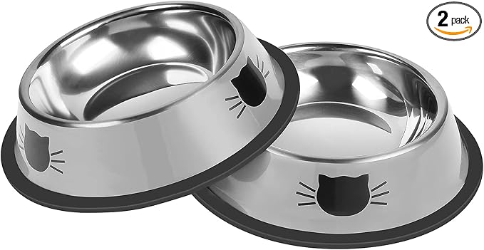 Serentive 2 Pcs Non-Slip Stainless Steel Small Cat Food Bowls - Unbreakable, Thicken 7 Oz Cat Dishes - Indoor, Removable Rubber Base, Easily Clean, Lovely Color — image 1