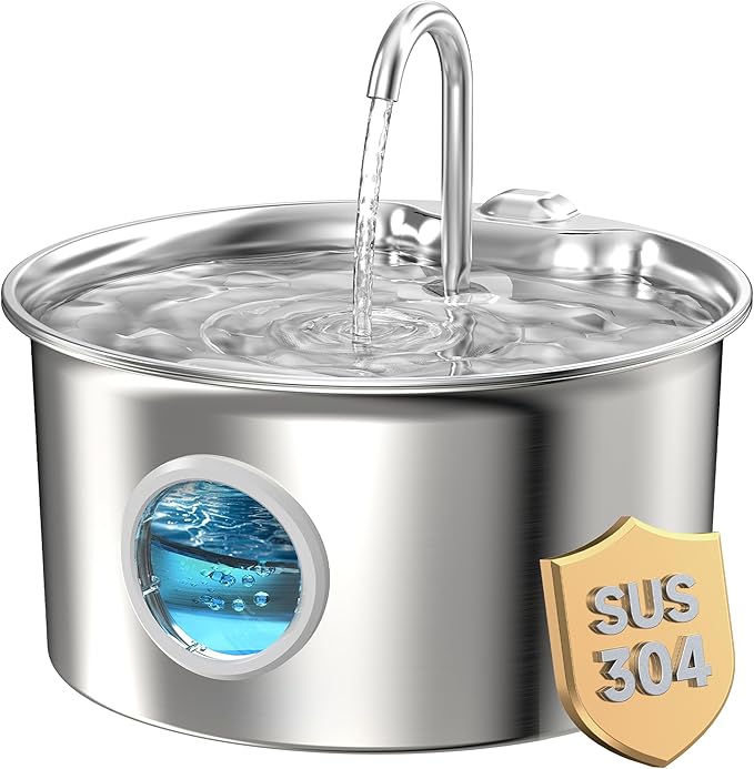 Cat Water Fountain Stainless Steel: Cat Fountain for Drinking - 88oz/2.6L Pet Water Fountain for Cats Indoor - Quiet Cats Water Bowl Dispenser - Pets Feeding & Watering Supplies - for Small Animals — image 1
