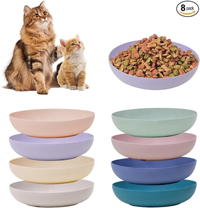 [8 Pack] Cat Dishes Whisker Friendly, Shallow Wide Pet Food and Water Bowl, Durable Wheat Straw Cat Bowls for Indoor Outdoor Cats product image