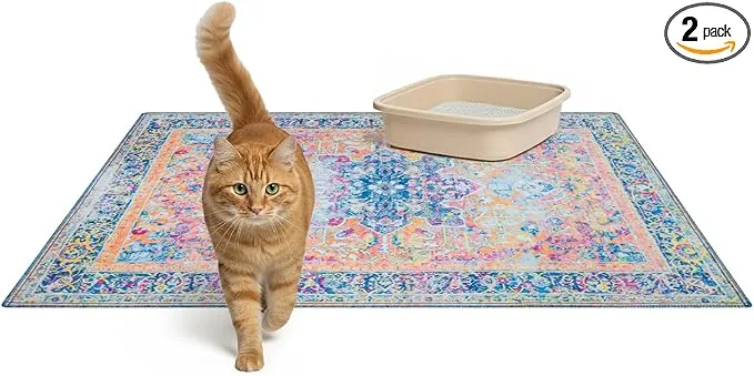 Lovewag Pets Cat Litter Mat 2 Pack - Large 36x48 Machine Washable Easy Clean Non-Slip Waterproof Trapping Mats for Cats - (Marmalade Sunshine) product image