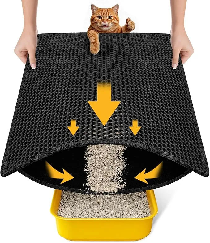 Cat Litter Mat Compact Size 23.6"x14.6" for Small Spaces, Upgrade Waterproof Leakproof Back Layer, Honeycomb Trapping Mat, Washable, Easy to Clean, Scatter Control Kitty Litter Matt, Black product image