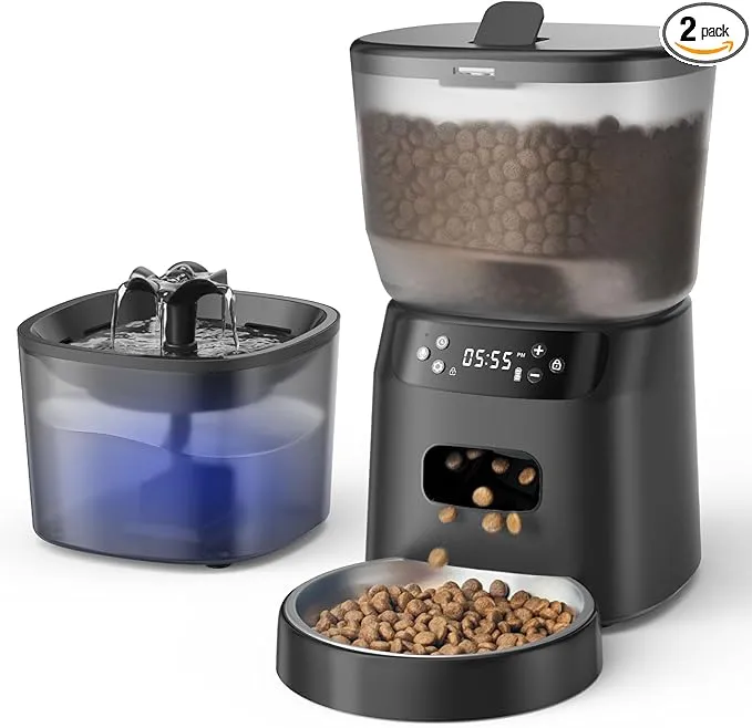 Automatic Cat Feeder and Water Fountain, 4L/16Cups Pet Dry Food Dispenser 2L Water Dispenser, Locking Lid, Programmable Timer 6 Daily Meals, 10s Voice Recorder, Cat Accessories for Puppy Kitten product image