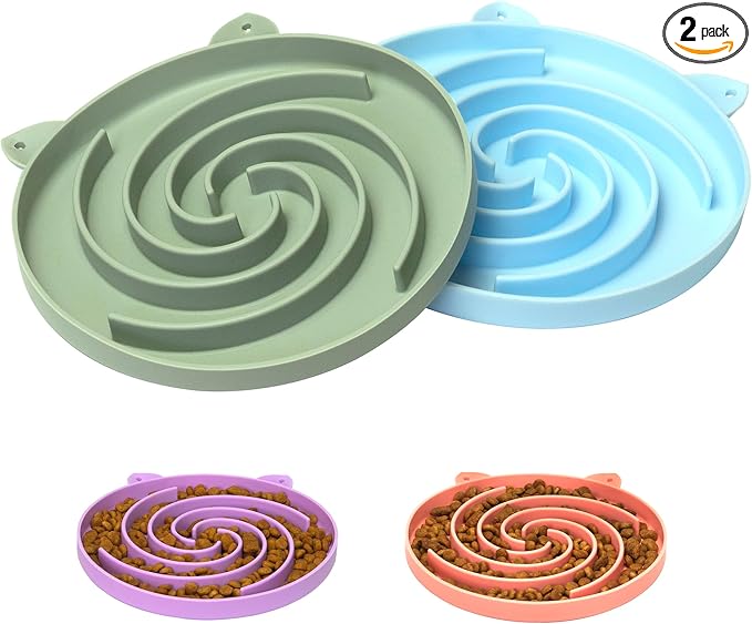 Bifeaw Slow Feeder Cat Bowl, Easy to Clean Silicone Bowl, Ideal for Dry and Wet Food (Green and Blue) — image 1