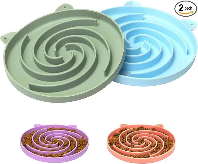 Bifeaw Slow Feeder Cat Bowl, Easy to Clean Silicone Bowl, Ideal for Dry and Wet Food (Green and Blue) product image