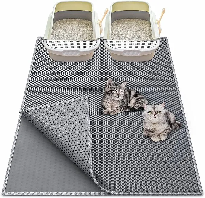 Waretary Cat Litter Box Mat: 36"x 30" Waterproof Kitty Cat Litter Trapping Mat, Easy-clean Double-layer Scatter Control Pad Rug (Grey) product image