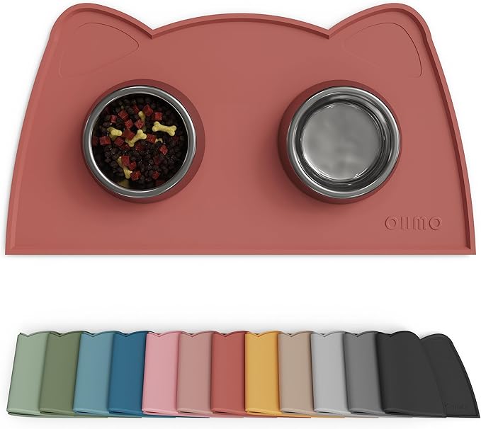 OHMO - Cat Food Mat, Silicone Pet Feeding Mat for Floor Non-Skid Waterproof Dog Water Bowl Tray, Easy to Clean Pet Placemat (Erythrinus, 18 * 9.8'') — image 1