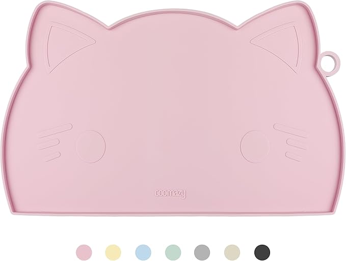 Coomazy Cat Food & Water Mat, Thicker Non-Slip Silicone Mat with Raised Edge (Pink, Medium) — image 1
