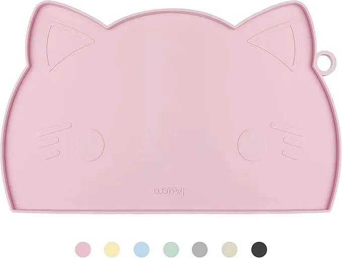 Coomazy Cat Food & Water Mat, Thicker Non-Slip Silicone Mat with Raised Edge (Pink, Medium) product image
