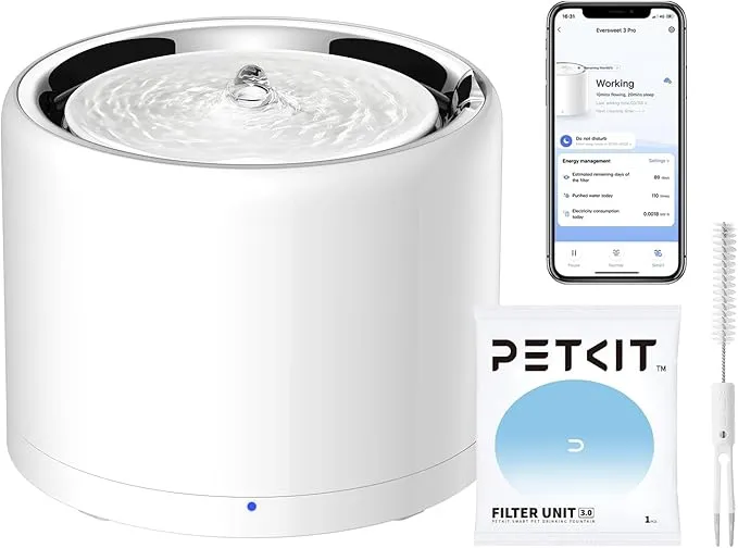 PETKIT Eversweet 3 Pro Cat Water Fountain with Wireless Pump, 1.6L/56oz Stainless Steel Pet Fountains for Cats Indoor, Automatic Water Dispenser Ultra Quiet, App Monitoring product image