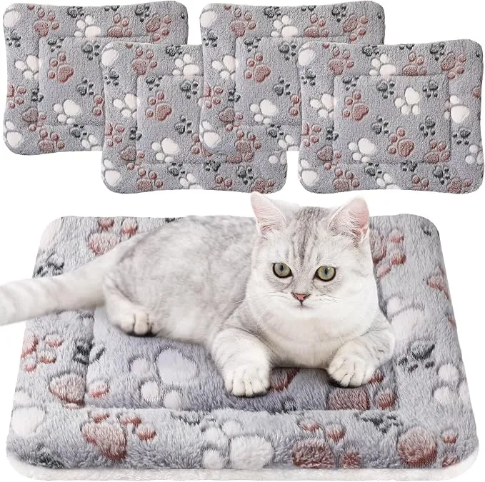 Tuanse 4 Pack Ultra Soft Dog Cat Bed Mat Small Animal Guinea Pig Bed with Cute Print Reversible Fleece Dog Crate Kennel Pad Cozy Washable Thickened Hamster Pet Beds Mat(13 x 19 Inches,Light Gray) product image