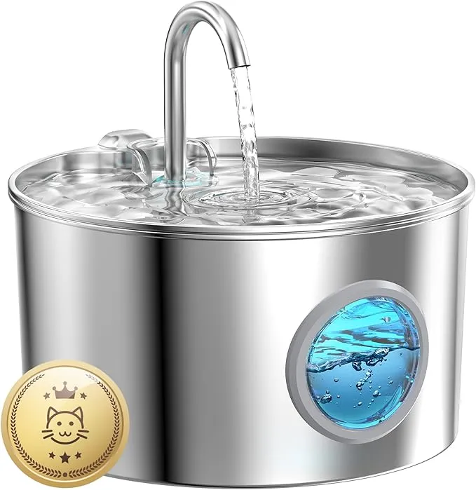 Cat Water Fountain Stainless Steel: 74oz/2.2L Cat Fountain for Drinking - Pet Water Fountain for Cats Inside - Quiet Cats Water Bowl Dispenser - Kitty Drinking Fountains - for Pets& Small Animals product image