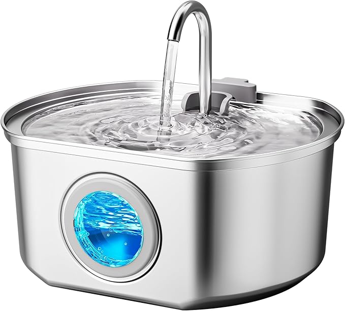 Cat Water Fountain Stainless Steel: 108oz/3.2L Cat Fountain for Drinking - Pet Water Fountain Inside - Automatic Dog Watering Dispenser Bowl - Pet Feeding & Watering Supplies - Water Level Window — image 1